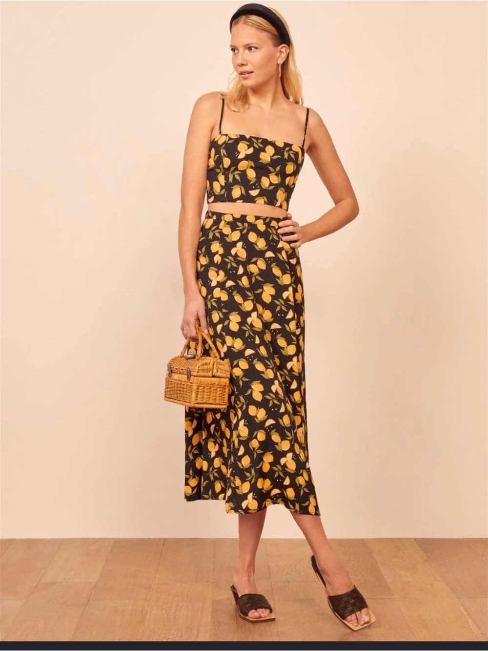 Reformation black lemon skirt and top set